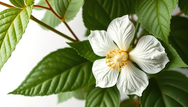 abutilon flower isolated white background top view, copyspace