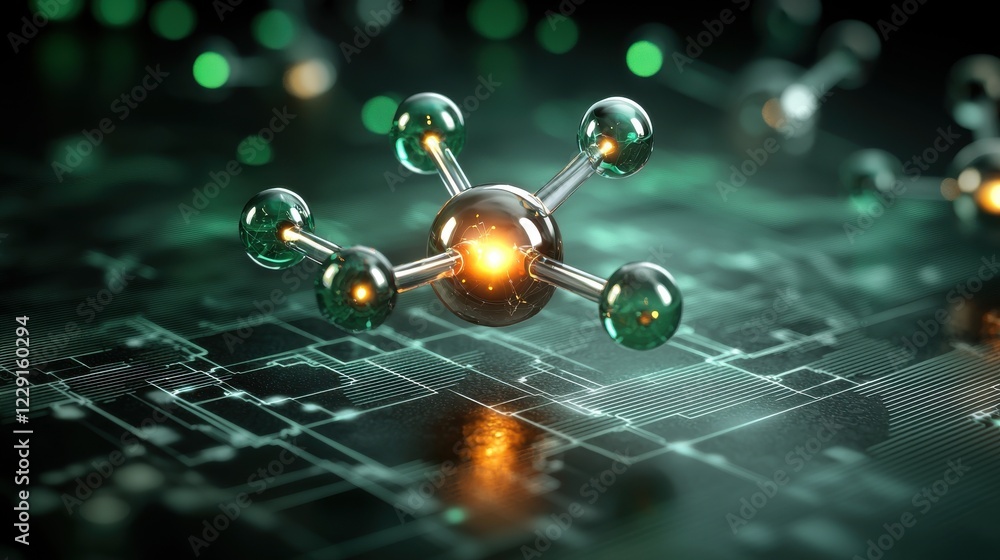 Poster exploring atoms and bonds molecular network dynamics in science