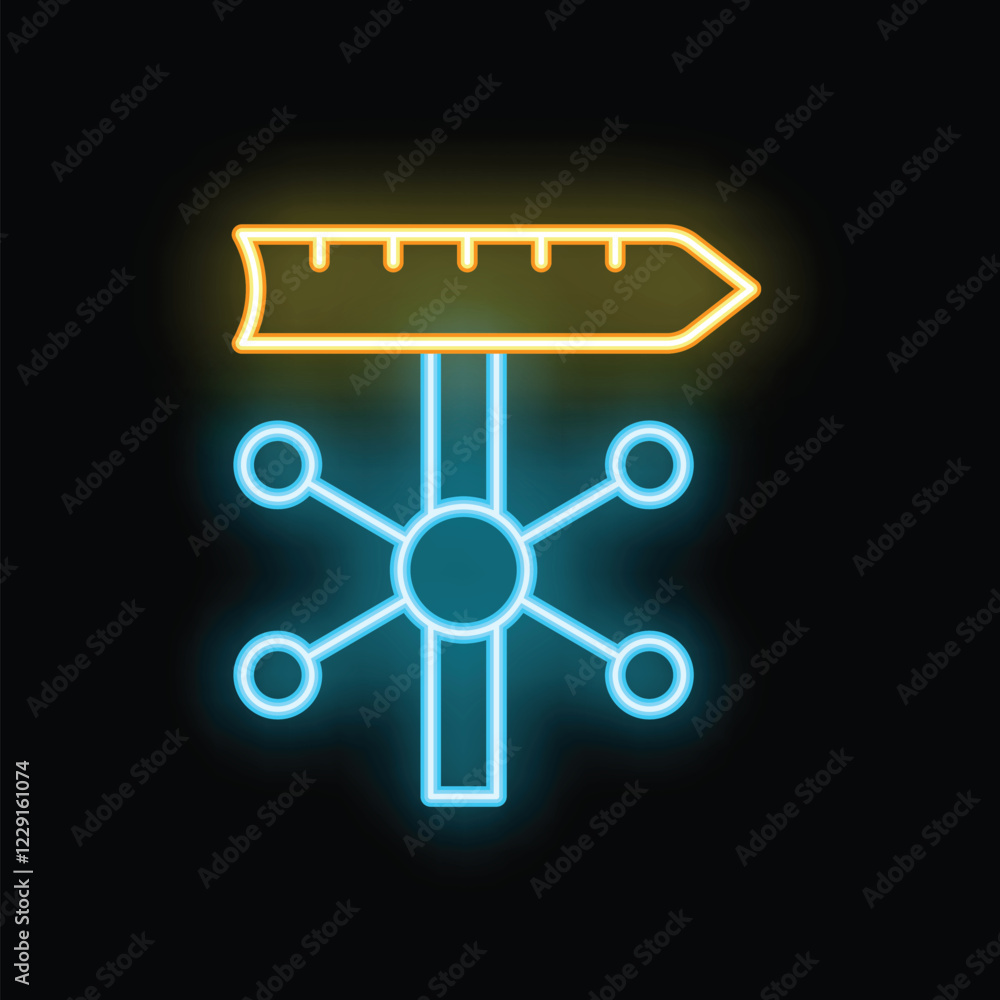 Poster neon icon of a ruler measuring a network, symbolizing data analysis and measurement