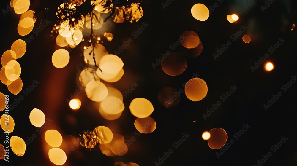 Poster warm and inviting bokeh lights creating a magical atmosphere in a dark background for use in seasona