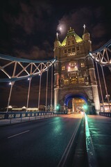 Obraz premium Tower Bridge, night shot, Southwark, London, England, United Kingdom, Europe