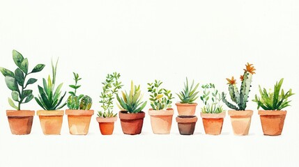 Obraz premium Beautiful Collection of Indoor Plants in Terracotta Pots Illustration