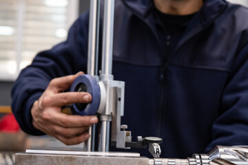 Professional quality control inspector conduct safety inspection on steel machinery and manufacturing process. Factory engineer or operator make