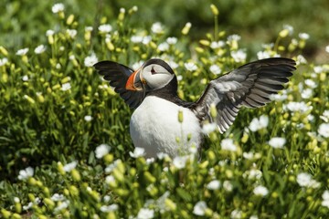 Puffin (Fratercula arctica), Farne Islands, Northumberland, England, United Kingdom, Europe
