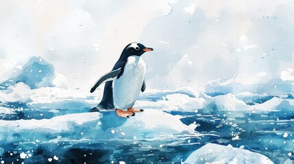 Obraz premium Gentle Penguin Standing on Ice in a Beautiful Polar Landscape
