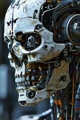 Fototapeta premium AI generated cybernetic organism merging detailed anatomy sketches with digital circuitry and robotic parts