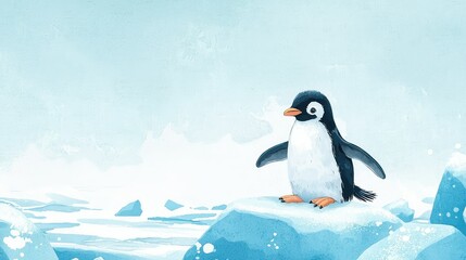 Obraz premium Cute Penguin Standing on Iceberg in a Serene Arctic Landscape