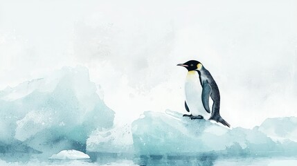 Fototapeta premium Elegant Emperor Penguin Standing Alone on Iceberg in Blue Waters