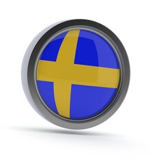 Obraz premium Steel badge with the flag of Sweden on a white background, 3d rendering