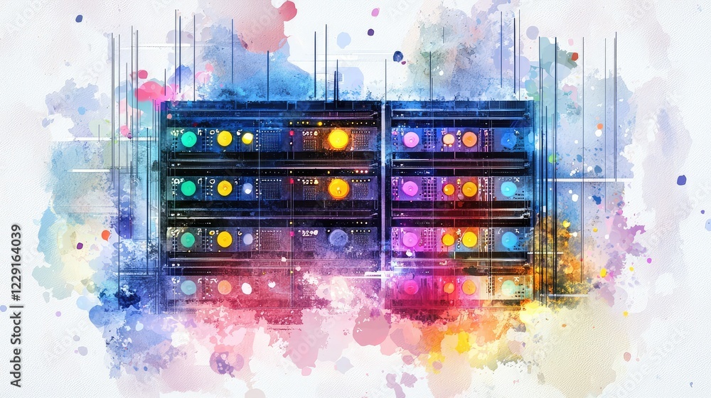 Poster colorful abstract representation of data storage and technology system