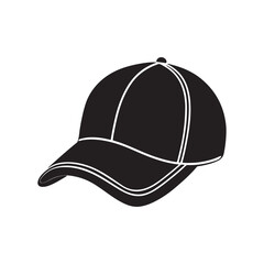 baseball cap silhouette, black and white silhouette, vector and illustration