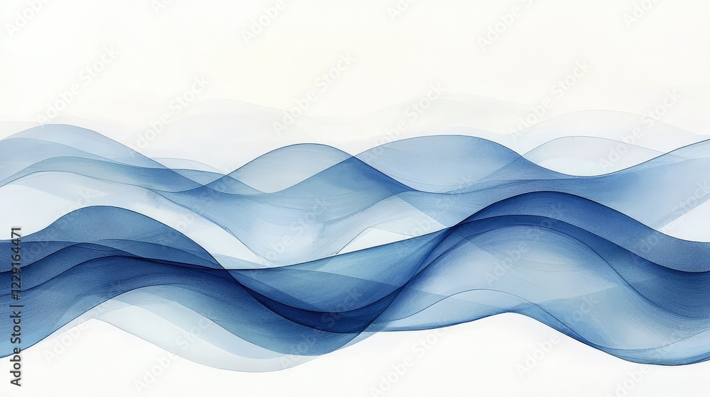 Poster elegant wave patterns in soft blue tones on a calm background