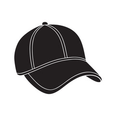 baseball cap silhouette, black and white silhouette, vector and illustration