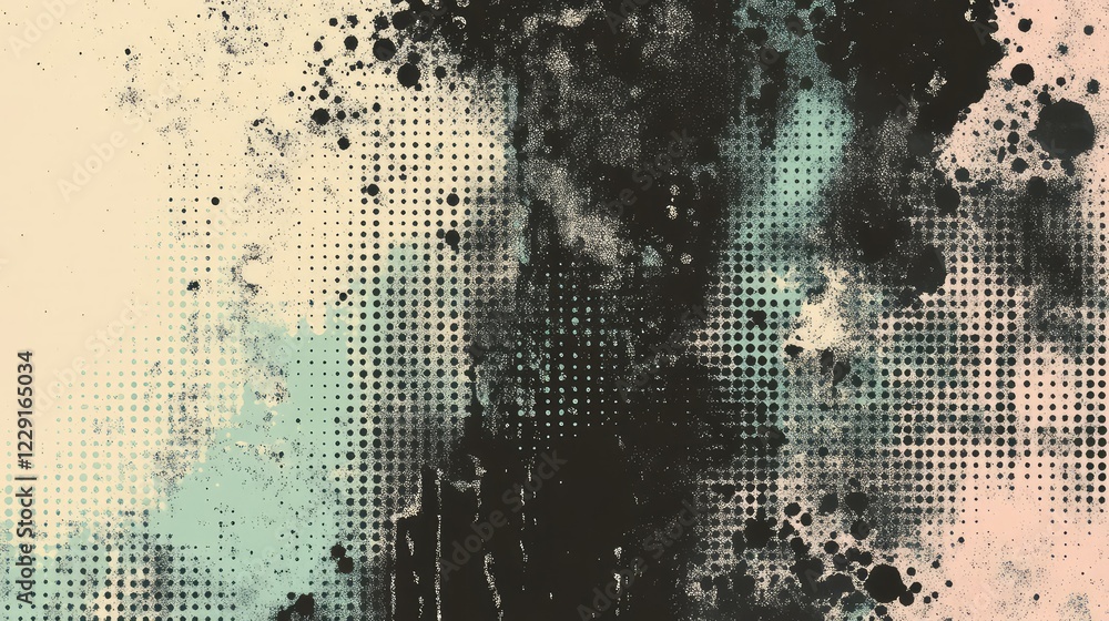 Aufkleber abstract grunge background with textured dots and paint splashes in soft pastels and dark hues provi