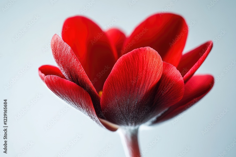 Poster a close up shot of a bright red flower on its stem, ready for use in various contexts