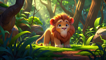 Playful Lion in the Jungle