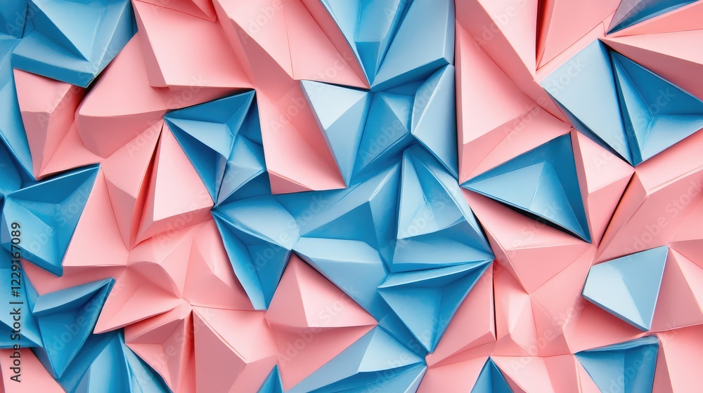 Poster abstract geometric background featuring pink and blue triangular shapes in a three-dimensional desig