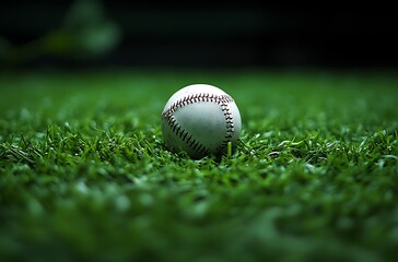 a baseball in a grass background