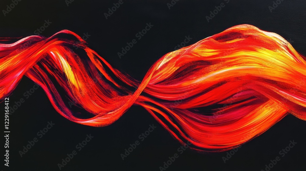 Poster vibrant and fiery abstract art featuring flowing red and orange brushstrokes on a dark background cr