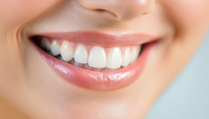 Obraz premium Close-up of a woman's smile with perfect white teeth.