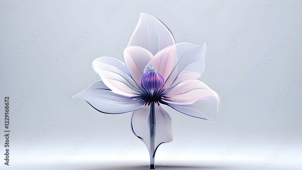 Poster digital rendered flower evolving in a futuristic forward botanical concept with minimalistic forms, 