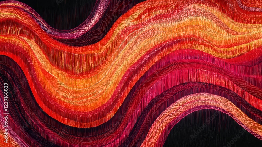 Poster interwoven red and orange lines creating a visually striking abstract energy pattern on black