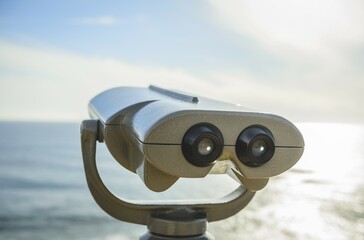 Telescope aimed at a distance, Crystal Cove State Park, Orange County, California, USA, North America