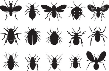 Fototapeta premium A set of insects silhouettes for flat design. Hand drawn vector illustration