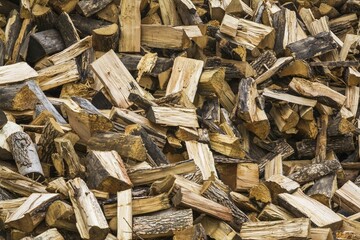 Pile of cut and split firewood, background image