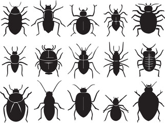A set of insects silhouettes for flat design. Hand drawn vector illustration