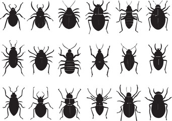 A set of insects silhouettes for flat design. Hand drawn vector illustration