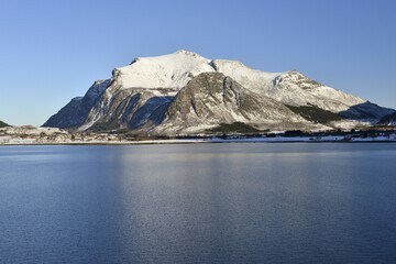 Mountain massif on cold coast, near Ørnes, Nordland, Norway, Europe