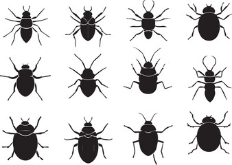 A set of insects silhouettes for flat design. Hand drawn vector illustration