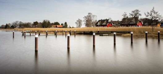 Boat dock, port of Prerow, Fischland-Zingst, Western Pomerania Lagoon Area National Park,...