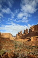 Park Avenue Trail, Rock formation of the Courthouse Towers, Arches National Park, Utah, USA, North...