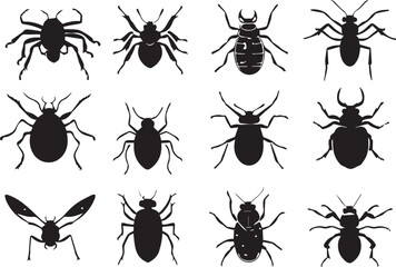 A set of insects silhouettes for flat design. Hand drawn vector illustration