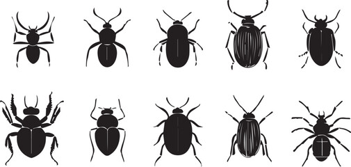 A set of insects silhouettes for flat design. Hand drawn vector illustration