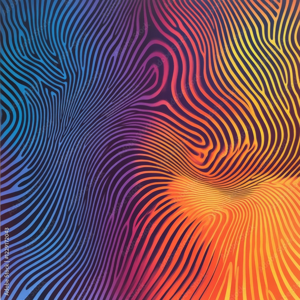 Poster colorful abstract design with flowing lines in blue and orange, creating a dynamic and vibrant visua