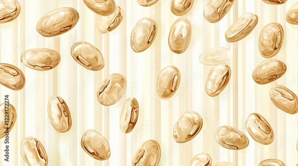 Poster golden beans falling on a soft beige background for design use