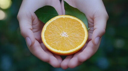 A person grasping an orange in their hands