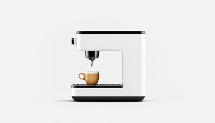 Modern coffee machine brewing espresso into a stylish cup on a minimalist countertop in a bright kitchen