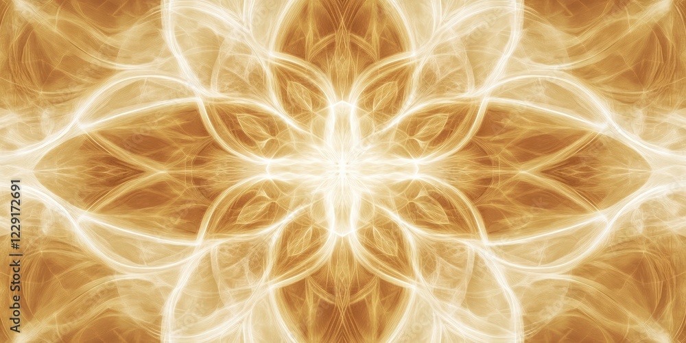 Poster a mesmerizing abstract pattern featuring golden light with a symmetrical design, creating a radiant 
