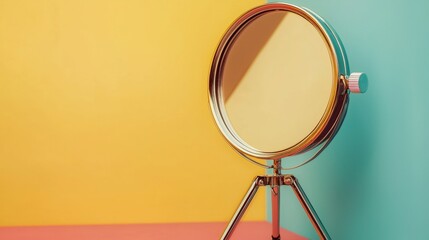 Fototapeta premium Modern aesthetic mirror with yellow and pink contrast