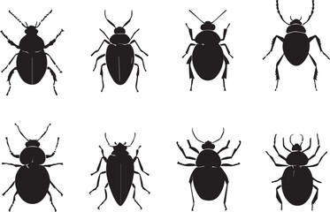 A set of insects silhouettes for flat design. Hand drawn vector illustration