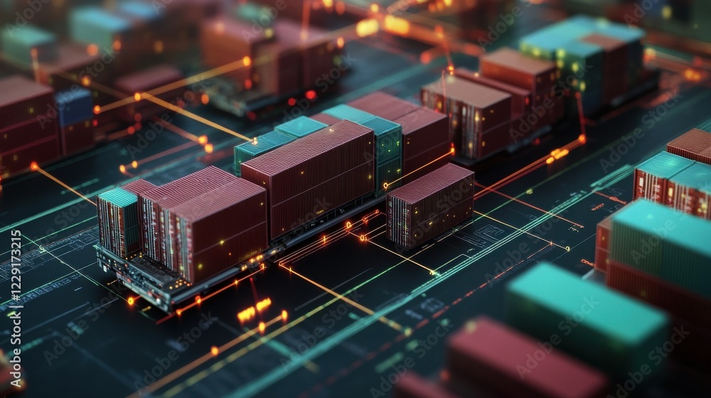 Aufkleber a modern diagram of supply chain logistics in a sleek 3d rendering with bright data points.