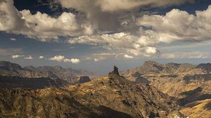 View from Mirador de Degollada Becerra to Roque Bentayga, Landmark, Gran Canaria, Canary Islands, Spain, Europe