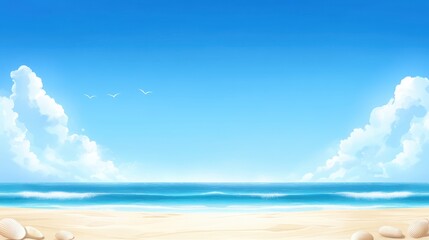 Serene coastal escape, a seagull soars above the tranquil beach and sparkling sea. perfect for relaxation travel destinations