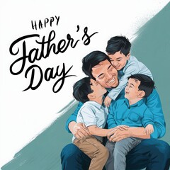 Create a warm and heartfelt ideogram for Father's Day, incorporating symbols of love and motherhood such as a father holding a child, flowers, hearts, and a handwritten note ai generated