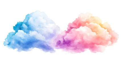 Watercolor style illustration of two fluffy clouds in pastel colors, evoking dreamy and serene atmosphere. Perfect for backgrounds or artistic projects