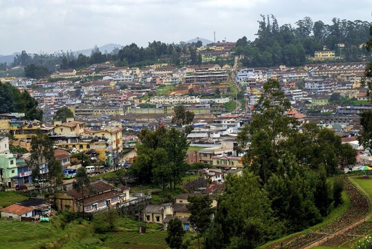 Ooty city view from Centenary Rose Park in Vijayanagaram at Ooty Udhagamandalam, Nilgiris, Tamil Nadu, South India, India, Asia